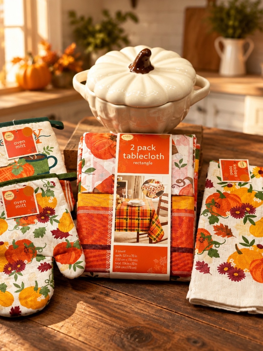 Autumn Harvest Tablecloth & Kitchen Linen Set - Orange